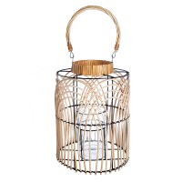 Φανάρι ArteLibre Φυσικό-Μαύρο Rattan-Μέταλλο 33cm