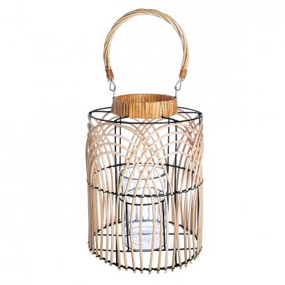 Φανάρι ArteLibre Φυσικό-Μαύρο Rattan-Μέταλλο 33cm