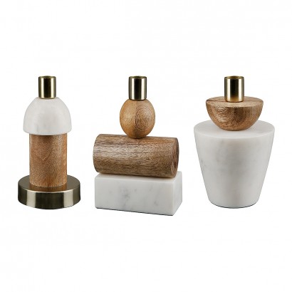 Κηροπήγιο Λευκό-Φυσικό Μέταλλο-Ξύλο-Μάρμαρο 9x10x16.5cm Σε 3 Σχέδια