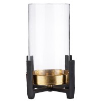 Φανάρι ArteLibre Διάφανο-Χρυσό Γυαλί-Αλουμίνιο-Ξύλο 18.5x19x27.5cm