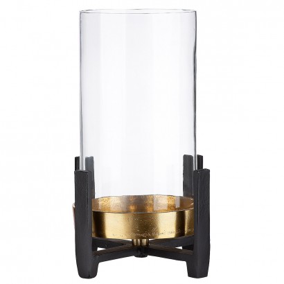 Φανάρι ArteLibre Διάφανο-Χρυσό Γυαλί-Αλουμίνιο-Ξύλο 18.5x19x27.5cm