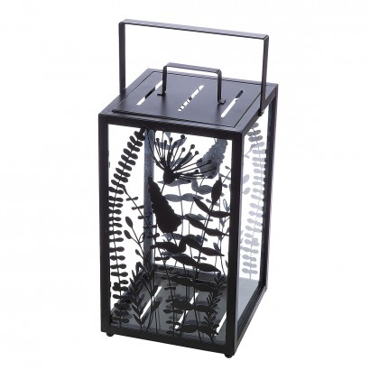 Φανάρι ArteLibre Με Διακόσμηση Λουλούδια Μαύρο Μέταλλο-Γυαλί 25x25x48cm