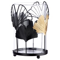 Φανάρι ArteLibre Με Διακόσμηση Φύλλα Μαύρο-Διάφανο Μέταλλο-Γυαλί 19cm