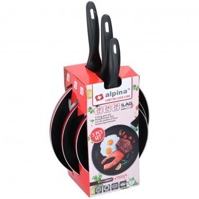 Τηγάνι Αντικολλητικό Αλουμινίου Chef De Luxe Line Φ20-Φ24-Φ28cm Σετ 3Τμχ Σε 3 Χρώματα