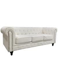 Καναπές Τριθέσιος ArteLibre AVERY Λευκό PU 208x90x73cm