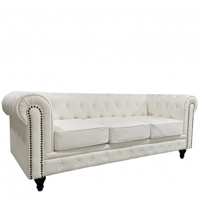 Καναπές Τριθέσιος ArteLibre AVERY Λευκό PU 208x90x73cm