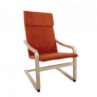 Πολυθρόνα ArteLibre NORDVIK Πορτοκαλί-Φυσικό Ύφασμα-Ξύλο 60x71x105cm