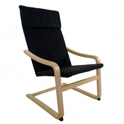 Πολυθρόνα ArteLibre NORDVIK Μαύρο-Φυσικό Ύφασμα-Ξύλο 60x71x105cm