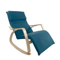 Πολυθρόνα Κουνιστή ArteLibre LUNDRA Μπλε-Φυσικό Ύφασμα-Ξύλο 67x127x91cm