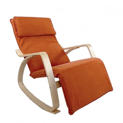 Πολυθρόνα Κουνιστή ArteLibre LUNDRA Πορτοκαλί-Φυσικό Ύφασμα-Ξύλο 67x127x91cm