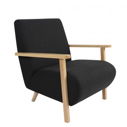 Πολυθρόνα ArteLibre GREVILLEA Μαύρο-Φυσικό Ύφασμα-Ξύλο 82x70.5x85cm