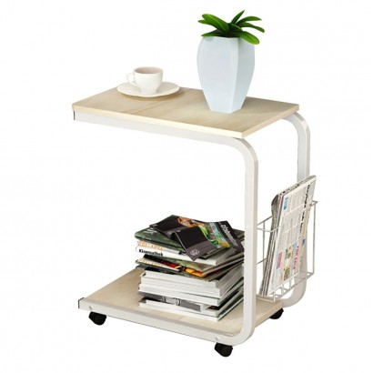 Γραφείο Λάπτοπ Βοηθητικό ArteLibre SOMATERIA Φυσικό-Λευκό MDF-Μέταλλο 51x30x56cm