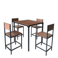 Σετ Τραπεζαρία (4+1) ArteLibre KOSI Καφέ-Μαύρο MDF-Μελαμίνη 90x90x90cm