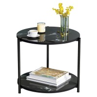 Τραπεζάκι Σαλονιού ArteLibre ALGETI Μαύρο Με Όψη Μαρμάρου MDF-Μέταλλο Φ40x43cm