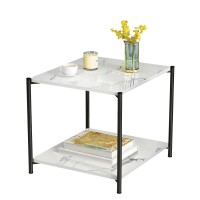 Τραπεζάκι Σαλονιού ArteLibre ARGUN Λευκό Με Όψη Μαρμάρου MDF-Μέταλλο 40x40x43cm