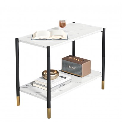 Τραπεζάκι Σαλονιού ArteLibre ASSA Λευκό Με Όψη Μαρμάρου MDF-Μέταλλο 60x40x55cm