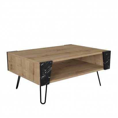 Τραπεζάκι Σαλονιού ArteLibre DIAPOROS Φυσικό-Μαύρο Μοριοσανίδα-Μελαμίνη 90x60x40cm