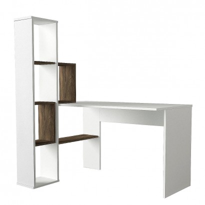 Γραφείο-Βιβλιοθήκη ArteLibre PERCY Λευκό-Καρυδί Μοριοσανίδα-Μελαμίνη 120x90x74-150cm