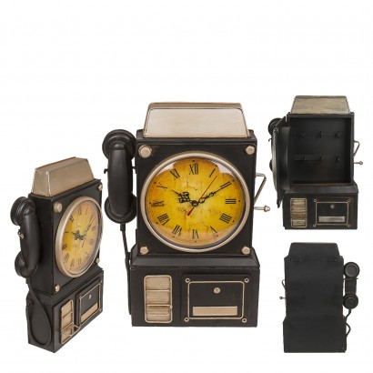 Κλειδοθήκη Τηλέφωνο 6 Θέσεων Με Ρολόι Μπρονζέ-Μαύρο Μέταλλο 26x35.5cm