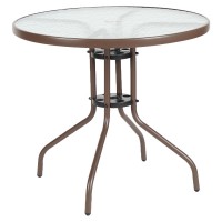 Τραπέζι Κήπου ArteLibre EARTH Καφέ Μέταλλο-Γυαλί Φ80x70cm