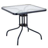 Τραπέζι Κήπου ArteLibre MARS Μαύρο Μέταλλο-Γυαλί 80x80x70cm