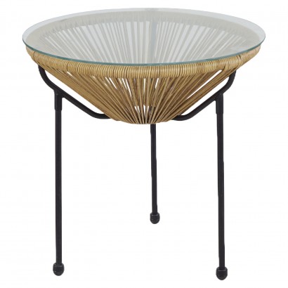 Τραπέζι Κήπου ArteLibre GANYMEDE Φυσικό-Μαύρο Μέταλλο-Γυαλί-Rattan Φ50x50cm Τραπέζι Κήπου ArteLibre GANYMEDE Φυσικό-Μαύρο Μέταλλο-Γυαλί-Rattan Φ50x50cm