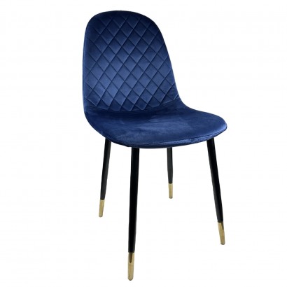 Καρέκλα Τραπεζαρίας ArteLibre BEDFORD Μπλε-Μαύρο Βελούδο-Μέταλλο 53x44x86cm