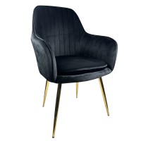 Καρέκλα Τραπεζαρίας ArteLibre MYRTLE Μαύρο-Χρυσό Βελούδο-Μέταλλο 57x43x82cm