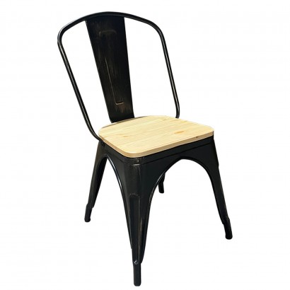 Καρέκλα ArteLibre Βιομηχανικού Τύπου Vintage TOLIKO II Μαύρο Αντικέ-Φυσικό Μέταλλο-Ξύλο 45x53x85cm