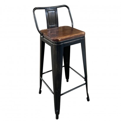 Σκαμπό Bar ArteLibre Βιομηχανικού Τύπου Vintage MOLERO II Μαύρο Αντικέ-Καφέ Μέταλλο-Ξύλο 44x44x94cm