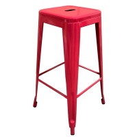 Σκαμπό Bar ArteLibre Βιομηχανικού Τύπου Vintage SILANO Κόκκινο Μέταλλο 42x42x76cm