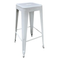 Σκαμπό Bar ArteLibre Βιομηχανικού Τύπου Vintage SILANO Λευκό Μέταλλο 42x42x76cm