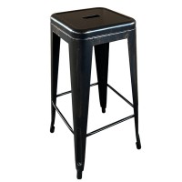 Σκαμπό Bar ArteLibre Βιομηχανικού Τύπου Vintage SILANO Μαύρο Αντικέ Μέταλλο 42x42x76cm