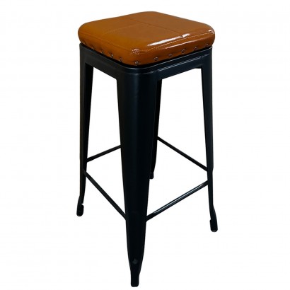 Σκαμπό Bar ArteLibre Βιομηχανικού Τύπου Vintage SILANO III Μαύρο Ματ-Καφέ Μέταλλο-PU 43x43x78cm