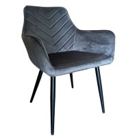 Καρέκλα Τραπεζαρίας ArteLibre FLORITA Γκρι-Μαύρο Βελούδο-Μέταλλο 55x57x84cm