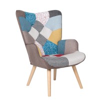 Πολυθρόνα ArteLibre BRIAR Πολύχρωμο Patchwork Ύφασμα-Ξύλο 73x69x96cm