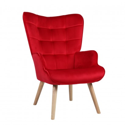 Πολυθρόνα ArteLibre MARION Κόκκινο Βελούδο-Ξύλο 73x69x96cm