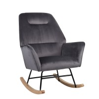 Πολυθρόνα Κουνιστή ArteLibre BERTIE Γκρι Βελούδο-Μέταλλο-Ξύλο 87x72x96cm