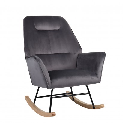 Πολυθρόνα Κουνιστή ArteLibre BERTIE Γκρι Βελούδο-Μέταλλο-Ξύλο 87x72x96cm