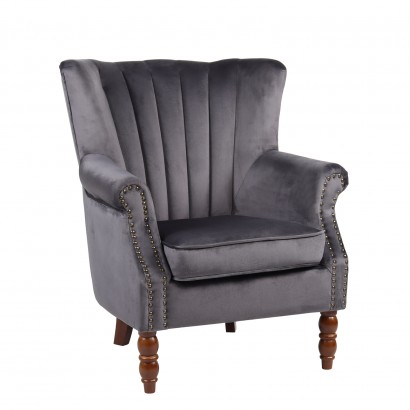 Πολυθρόνα ArteLibre FINN Γκρι Βελούδο-Ξύλο 72x76x78-44cm