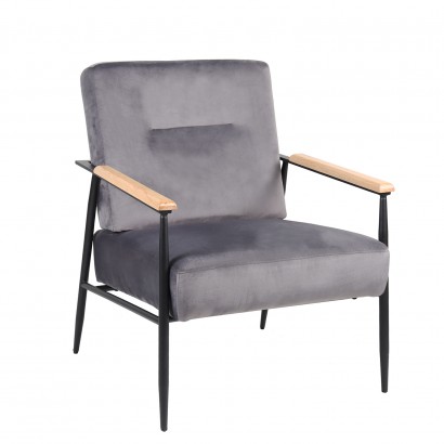 Πολυθρόνα ArteLibre ISILEE Γκρι Βελούδο-Μέταλλο-Ξύλο 76x66x87cm