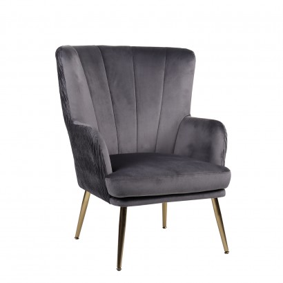 Πολυθρόνα ArteLibre KOLDENREE Γκρι Βελούδο-Μέταλλο-Ξύλο 74x72x91cm