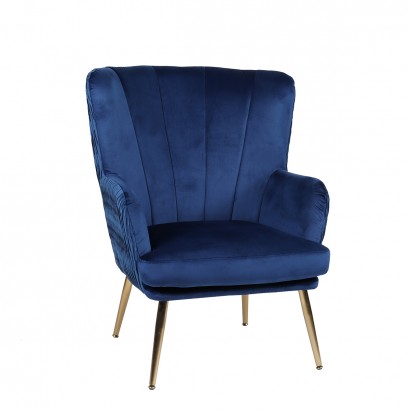 Πολυθρόνα ArteLibre KOLDENREE Μπλε Βελούδο-Μέταλλο-Ξύλο 74x72x91cm