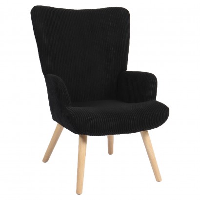 Πολυθρόνα ArteLibre LIRA Μαύρο Ύφασμα Κοτλέ-Ξύλο 94.5x64x70.5cm