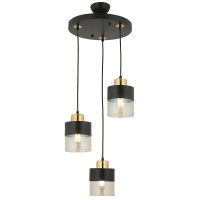 Φωτιστικό Κρεμαστό ArteLibre BOR Τρίφωτο Μαύρο Μέταλλο-Γυαλί 35x75cm