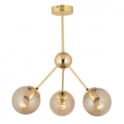 Φωτιστικό Κρεμαστό ArteLibre MEY Τρίφωτο Χρυσό-Μελί Μέταλλο-Γυαλί 54x60cm