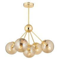 Φωτιστικό Κρεμαστό ArteLibre MEY Πολύφωτο Χρυσό-Μελί Μέταλλο-Γυαλί 59x64cm