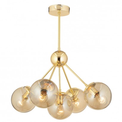 Φωτιστικό Κρεμαστό ArteLibre MEY Πολύφωτο Χρυσό-Μελί Μέταλλο-Γυαλί 59x64cm