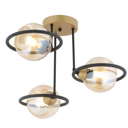 Φωτιστικό Κρεμαστό ArteLibre CAELUM Τρίφωτο Μαύρο-Χρυσό Μέταλλο-Γυαλί 50x38cm
