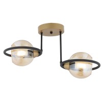 Φωτιστικό Κρεμαστό ArteLibre CORVUS Δίφωτο Μαύρο-Χρυσό Μέταλλο-Γυαλί 50x35cm